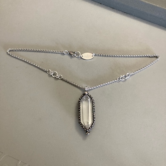 Natural Crystal quartz black electroplated boho goth stainless steel necklace - Picture 12 of 14